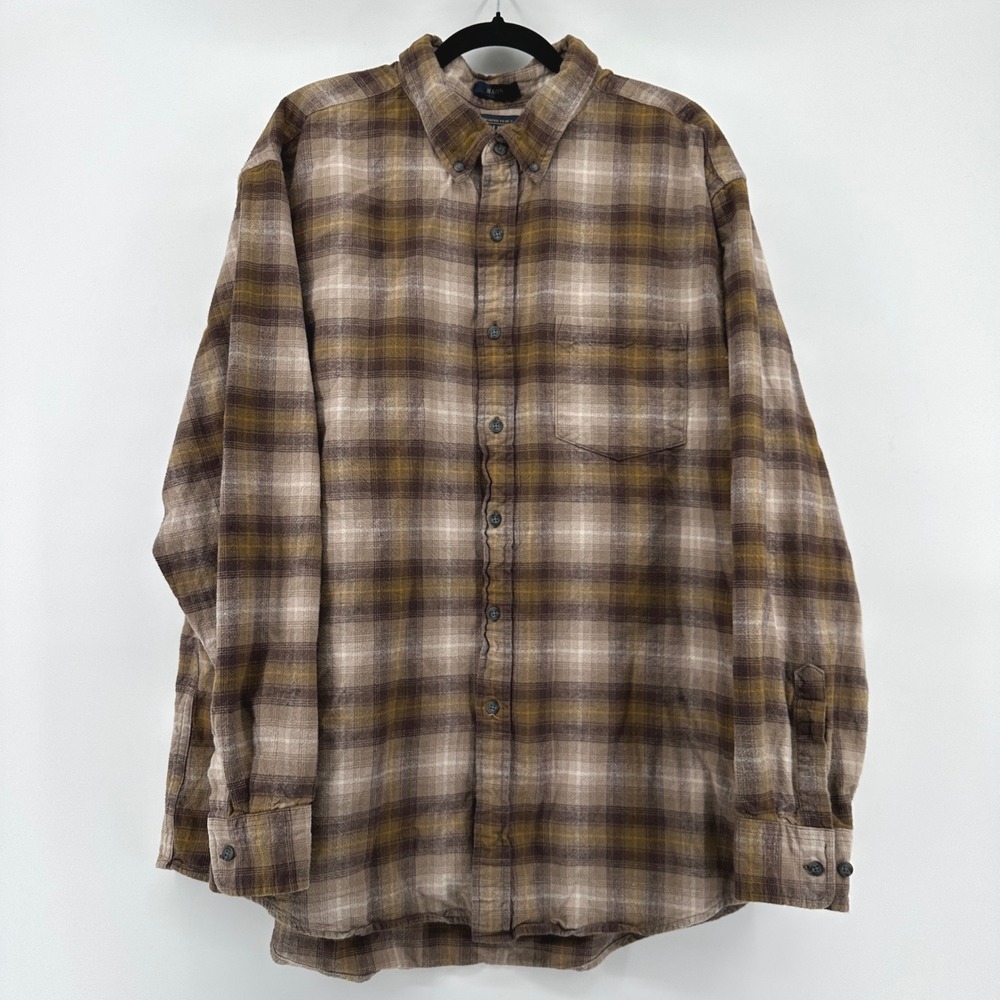 Pendleton Mason Brown Plaid Flannel Button Down Shirt Mens XXL 100% Cotton
